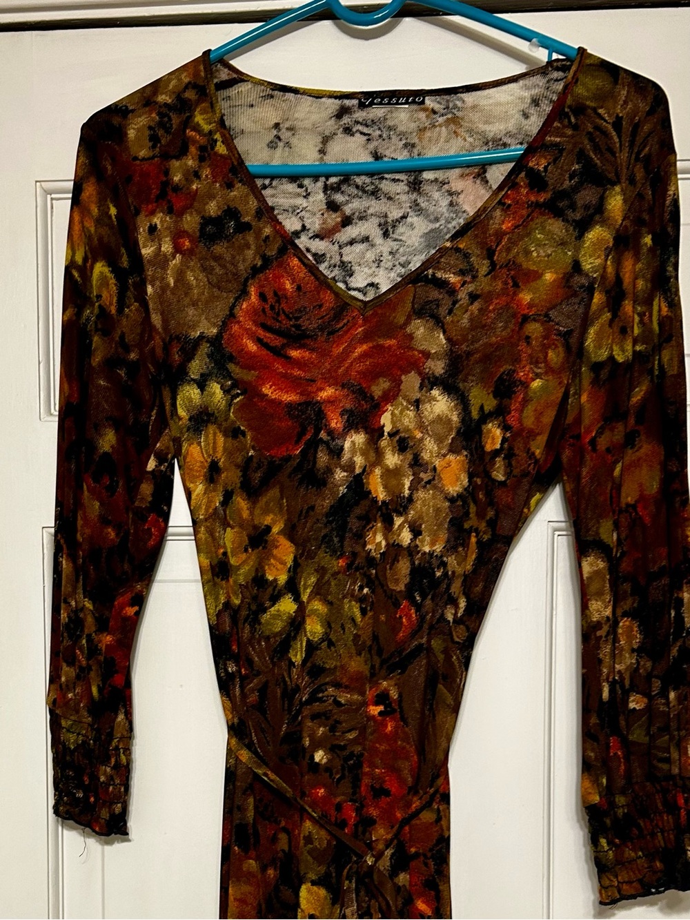 Vessi Olive Multi Floral V-Neck Long Sleeve Dress